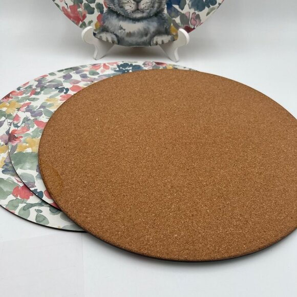 Set Of 4 Cork Placemats Floral With Bunny 14" Rabbit Spring Easter Tablesetting - Picture 4 of 6